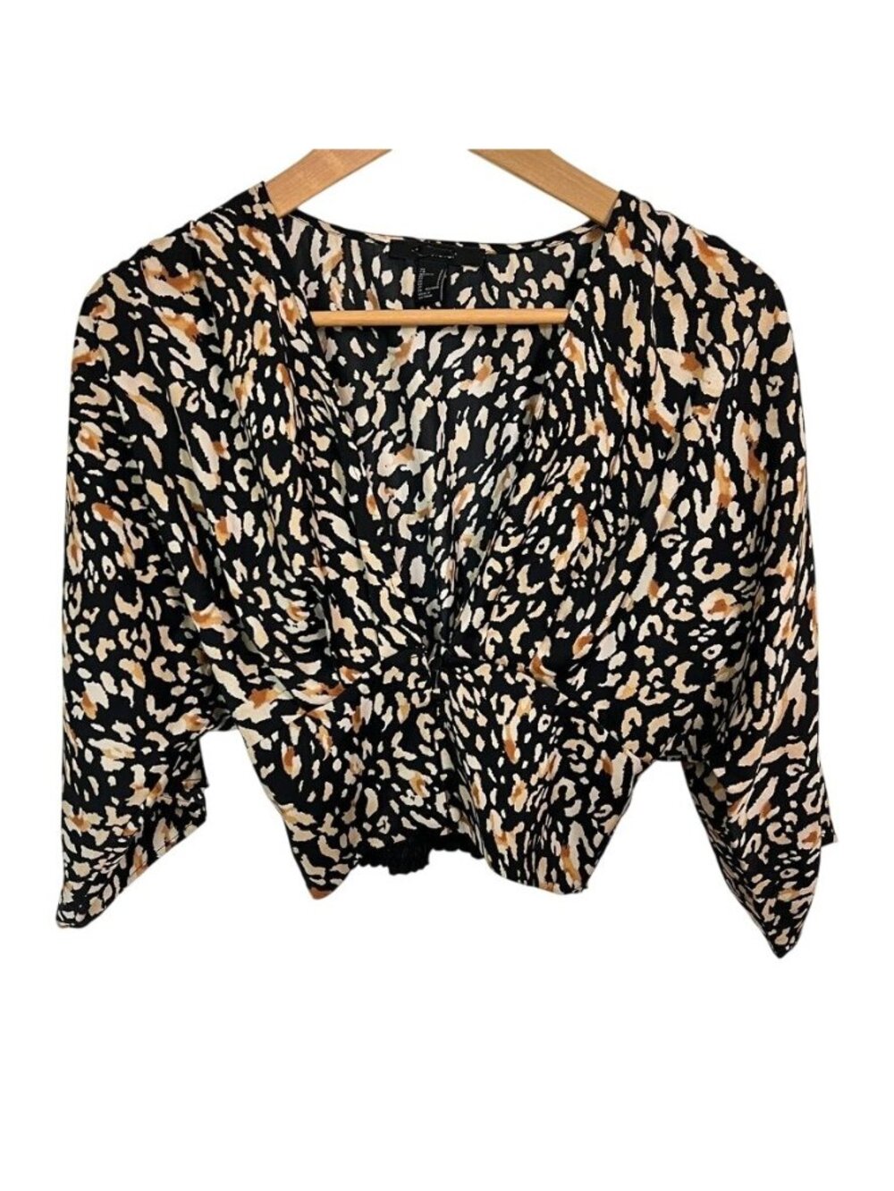 Boho Chic Satiny Abstract Animal Print Flared Sleeves Smocked Womens S Going Out